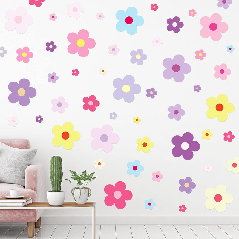 TaoBary 288 Pcs Y2k Cute Flowers Wall Sticker Colorful Floral Wall Decal Vinyl Peel and Stick Preppy Hippie Stickers Aesthetic Flowers Decor for Nursery Bedroom(9.1 x 11.4 Inch,Lovely Colors) - Image 1